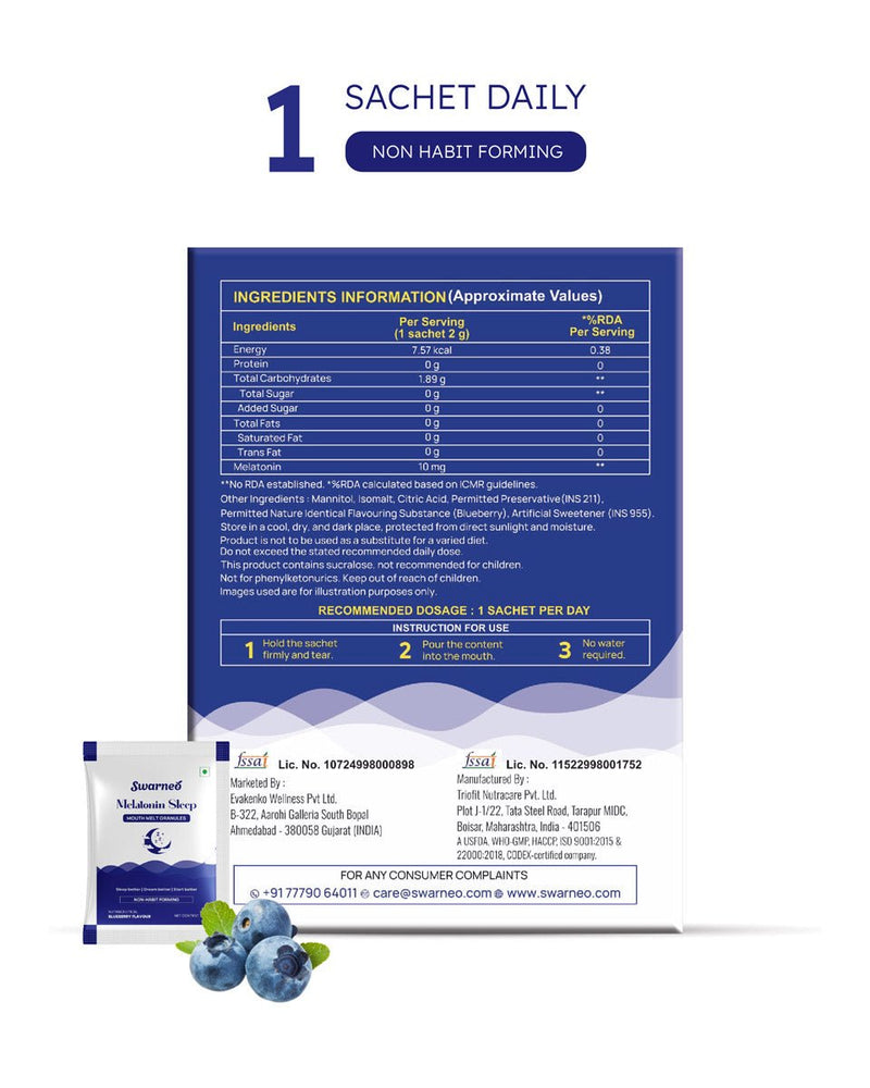 Swarneo Melatonin 10Mg Mouth Melts Granules - Swarneo